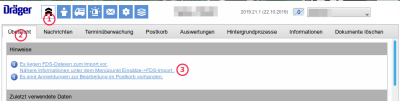 Nach dem Einloggen auf Orga-Ebene wird ein Hinweis auf einen neuen FDS-Import gegeben Nach dem Einloggen auf Orga-Ebene wird ein Hinweis auf einen neuen FDS-Import gegeben