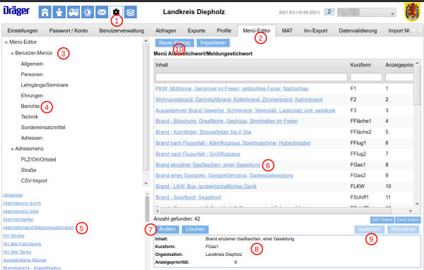Einpflegen der Alarmstichworte mir alphabetischer Reihenfolge nach der Kurzform Einpflegen der Alarmstichworte mir alphabetischer Reihenfolge nach der Kurzform