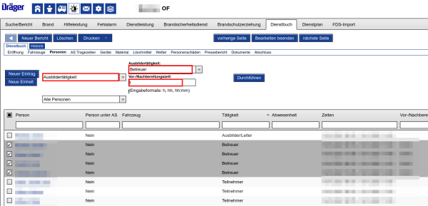Ausbilder-/Betreuer-Tätigkeit in einem Vorgang zuordnen