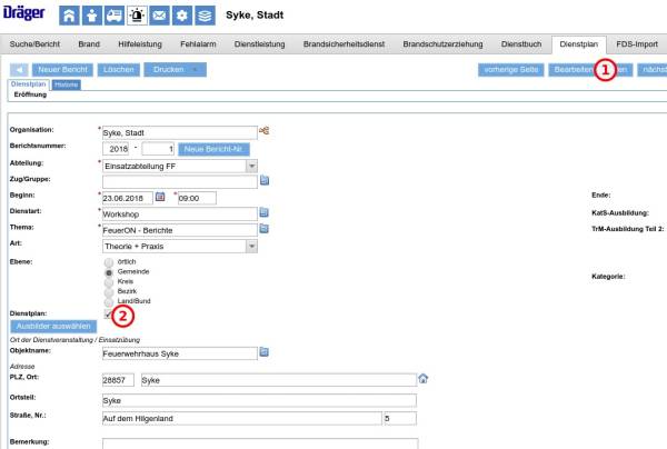 Dienst vom Dienstplan in das Dienstbuch übernehmen