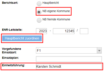 Nebenbericht zuordnen, Einheitsführer benennen Nebenbericht zuordnen, Einheitsführer benennen