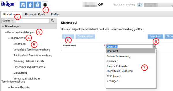 Startmodul für die alltäglichen Aufgaben auswählen Startmodul für die alltäglichen Aufgaben auswählen